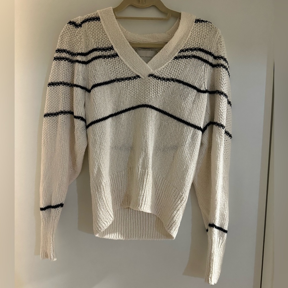 Cream sweater with navy detail